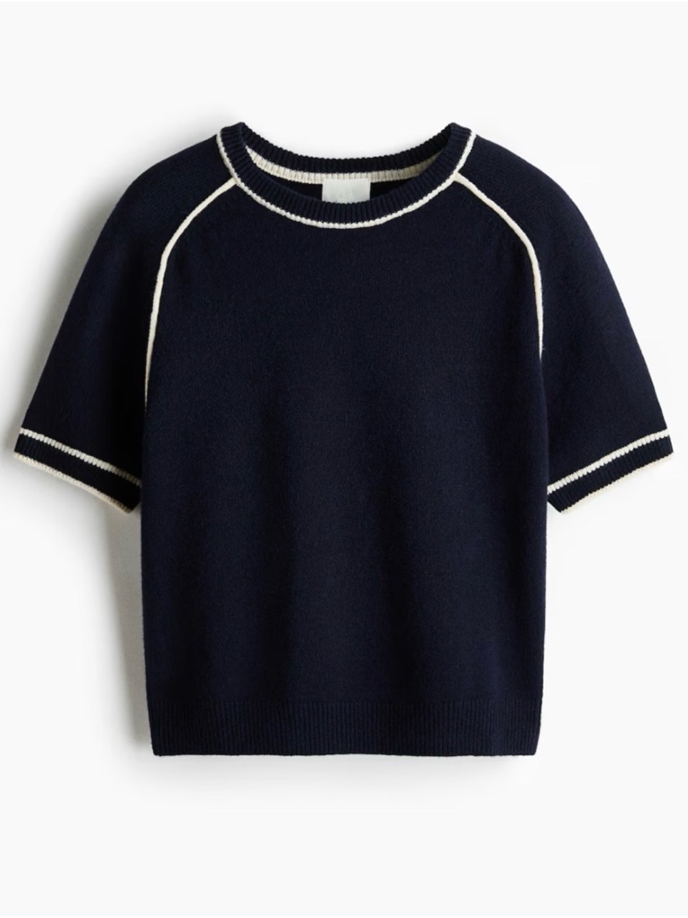 H&M Navy Short-Sleeve Sweater with White Trim. XL